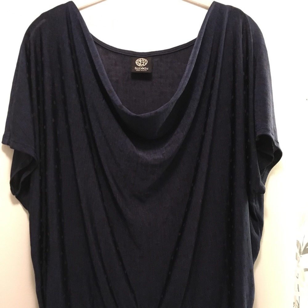 Bobeau dark navy blue blouse with black dots